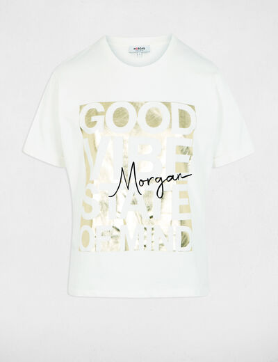 T-shirt col rond blanc femme