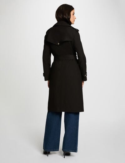 Trench long ceinturé noir femme