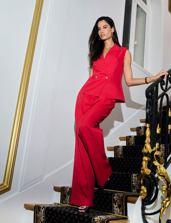 Broek met hoge taille, wijd rood vrouw