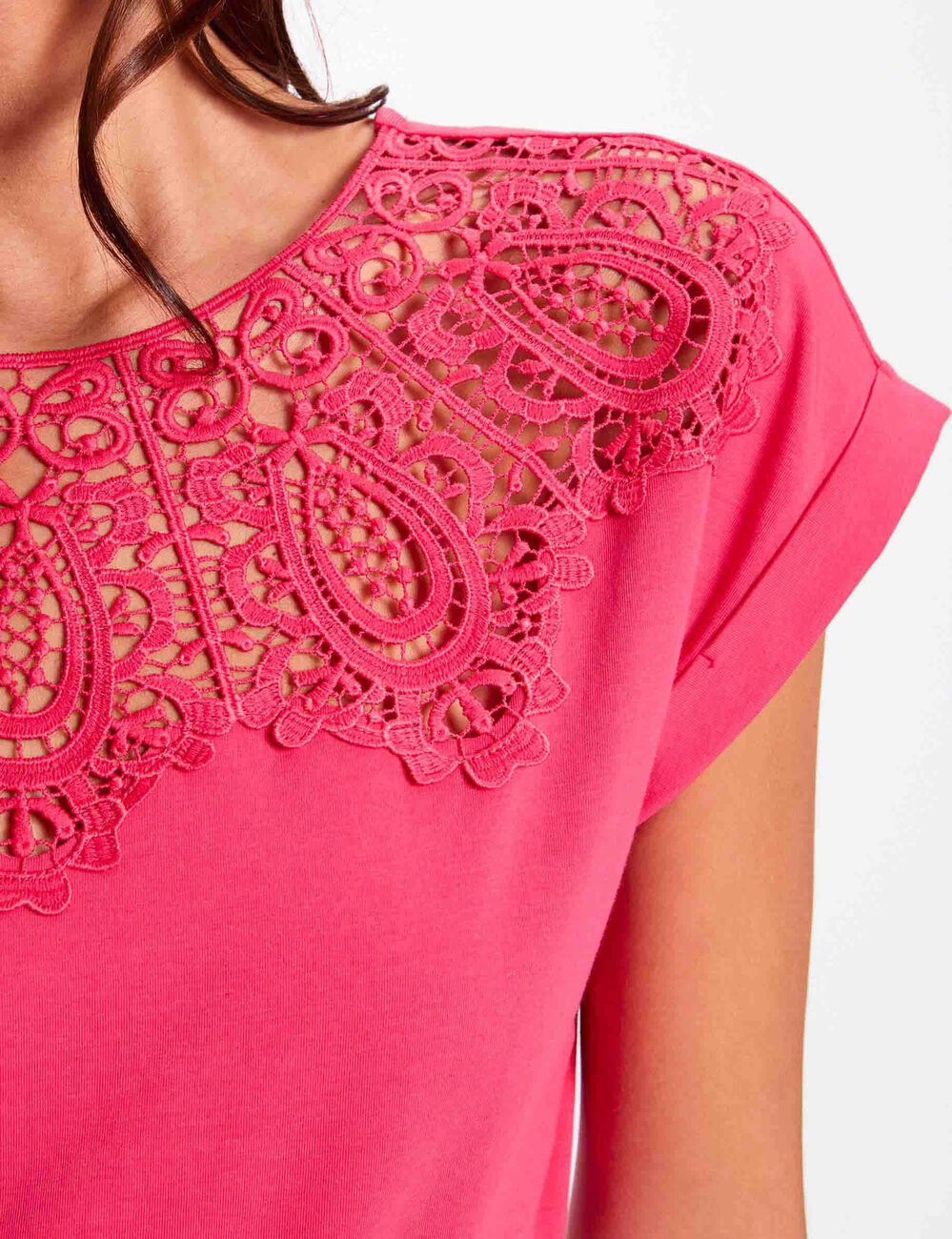 T-shirt met korte mouwen fuchsia roze vrouw