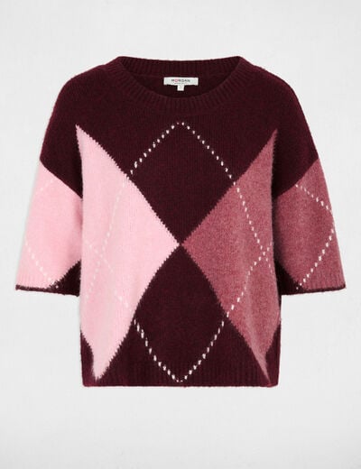 Pull jacquard col rond prune femme