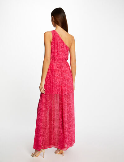 Wijd uitlopende jurk met luipaardprint roze vrouw