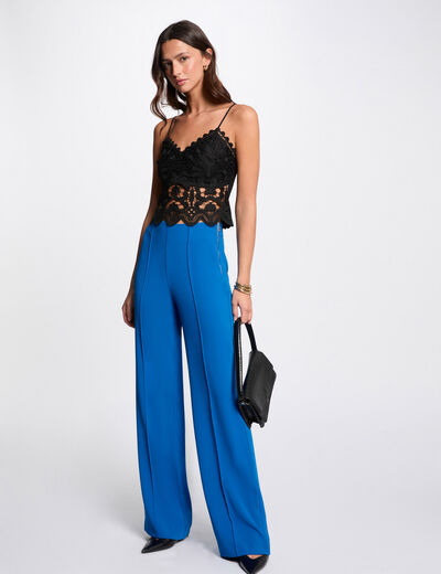 Pantalon jambe large fluide bleu electrique femme