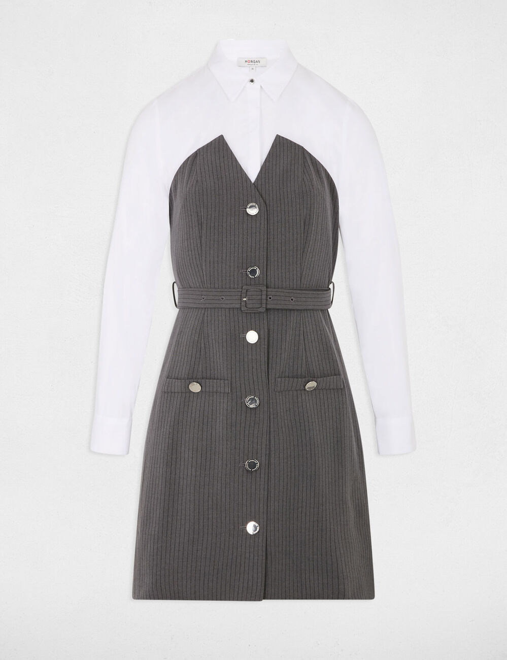 Robe fluide col à revers gris moyen femme