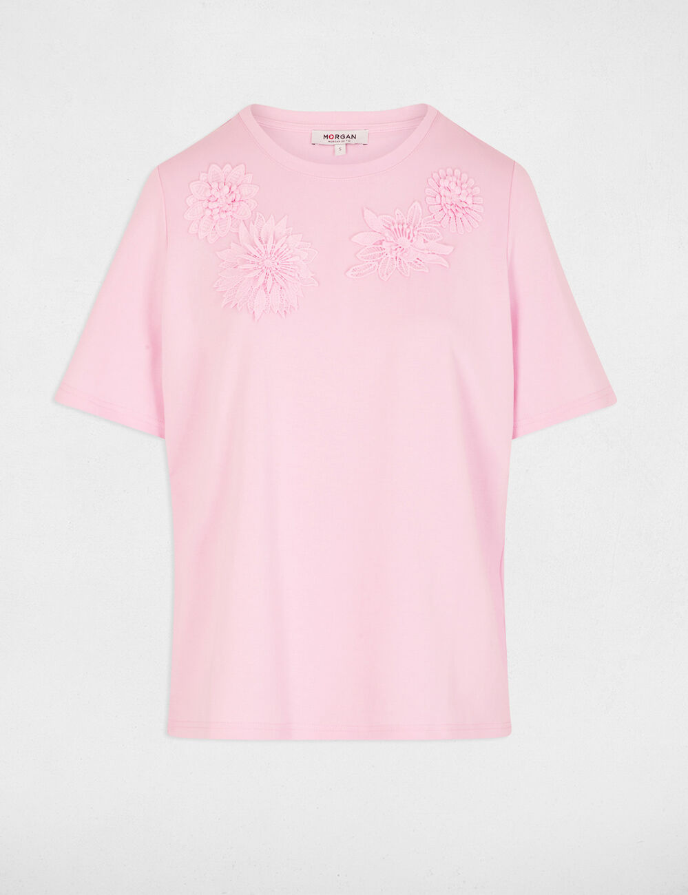 Recht T-shirt met ronde hals roze vrouw