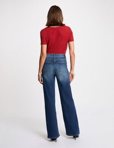 T-shirt manches courtes avec col en V orange fonc&eacute; femme