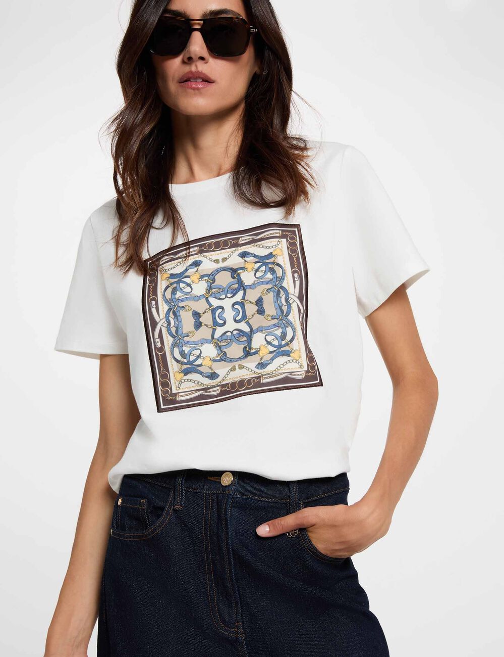 T-shirt met ronde hals en print helder wit vrouw