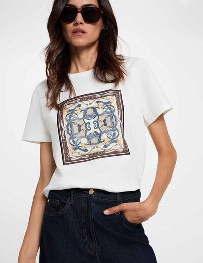 T-shirt met ronde hals en print helder wit vrouw