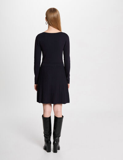Robe tricot courte trapèze bleu marine femme