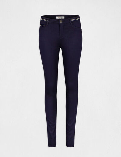 Pantalon slim enduit bleu marine femme