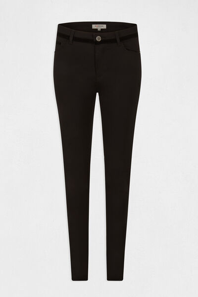 Skinny broek met fluwelen details zwart vrouw