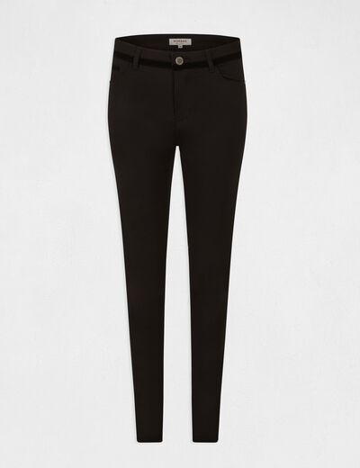 Pantalon skinny enduit à détails velours noir femme