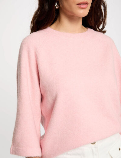 Pull manches 3/4 oversize rose poudrée femme