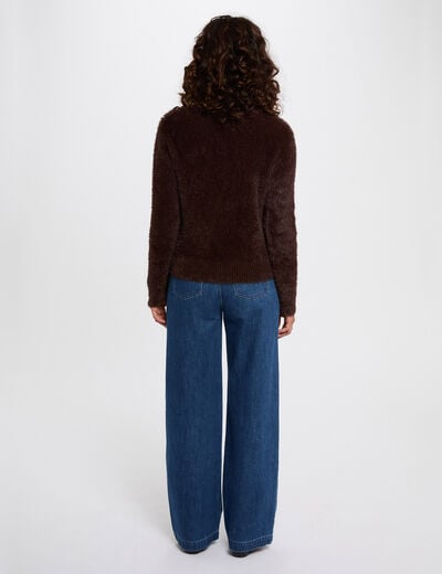 Pull court ajusté marron foncé femme