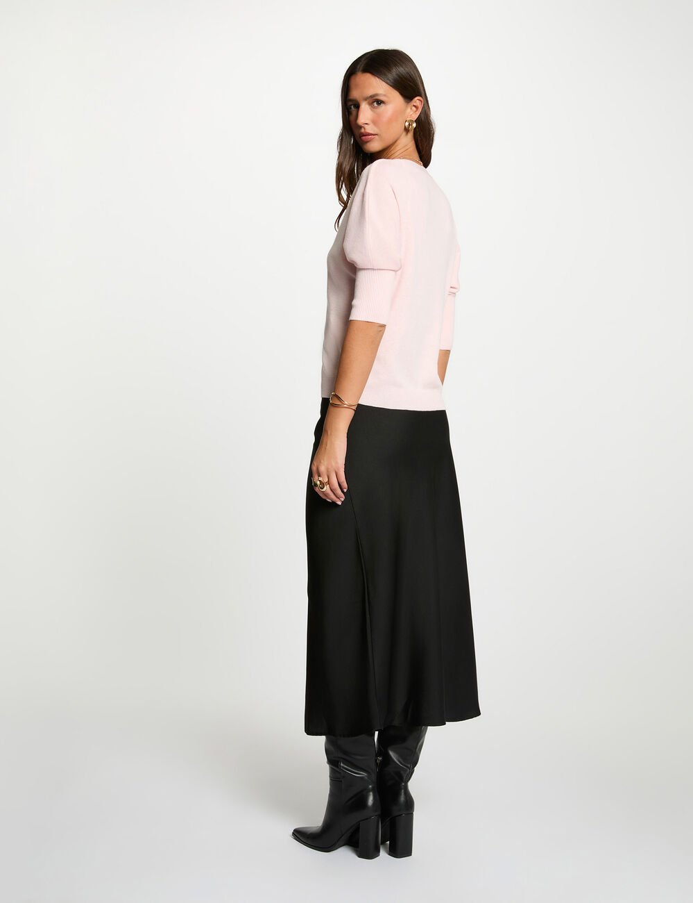 Gilet col en V manches longues rose clair femme