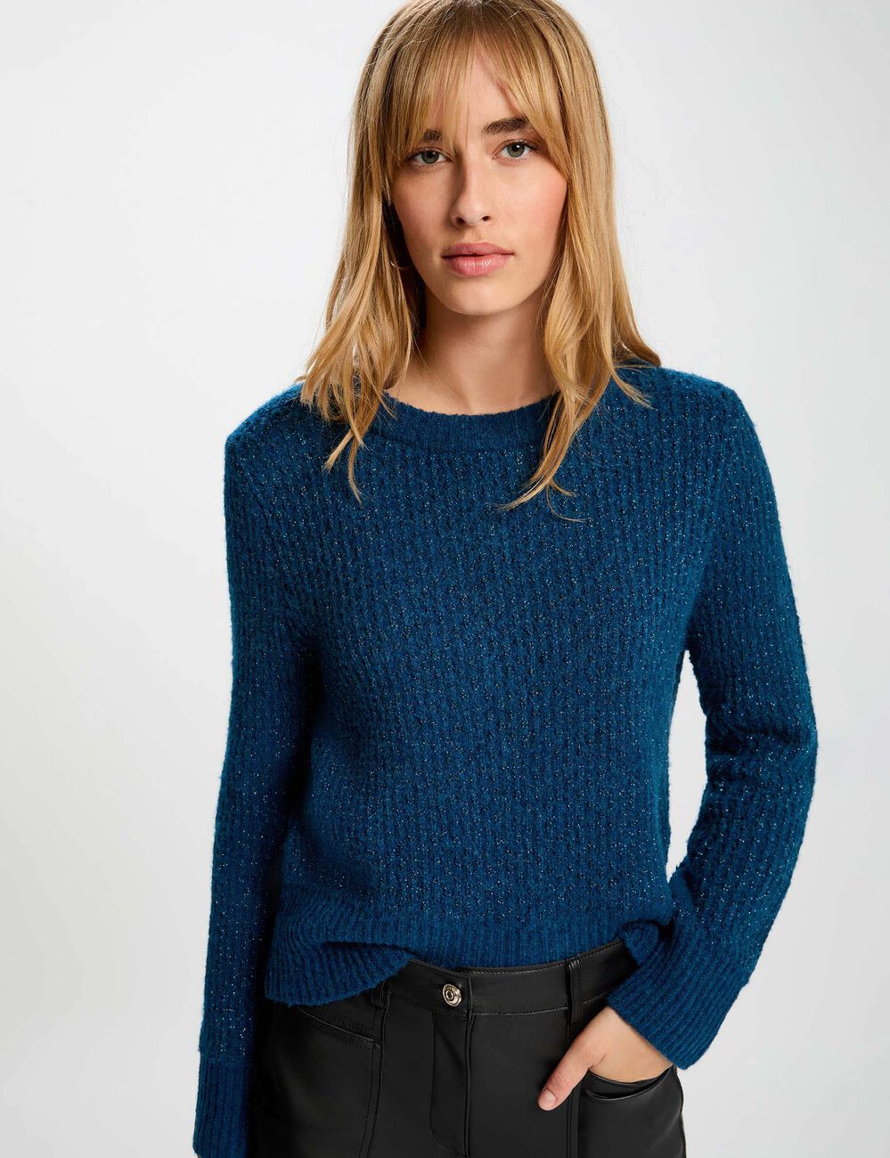 pull col rond manches longues bleu petrole femme Pull col rond manches longues bleu pétrole femme