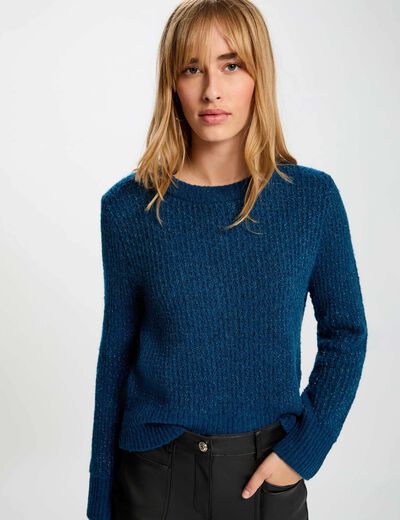 pull col rond manches longues bleu petrole femme Pull col rond manches longues bleu pétrole femme