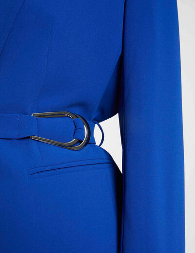 Lange jas met gesp bleu electrique vrouw