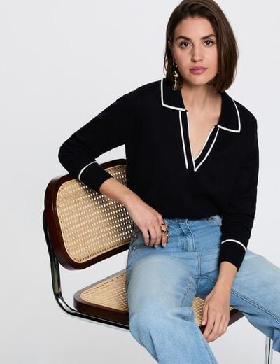 Trui met polokraag marineblauw vrouw