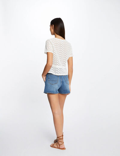T-shirt korte mouwen van kant ivoor vrouw