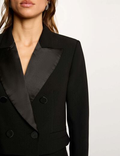 Veste courte cache-coeur noir femme