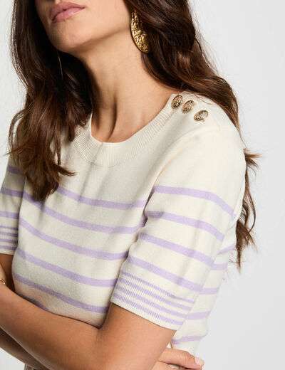 Pull manches courtes rayé ivoire femme