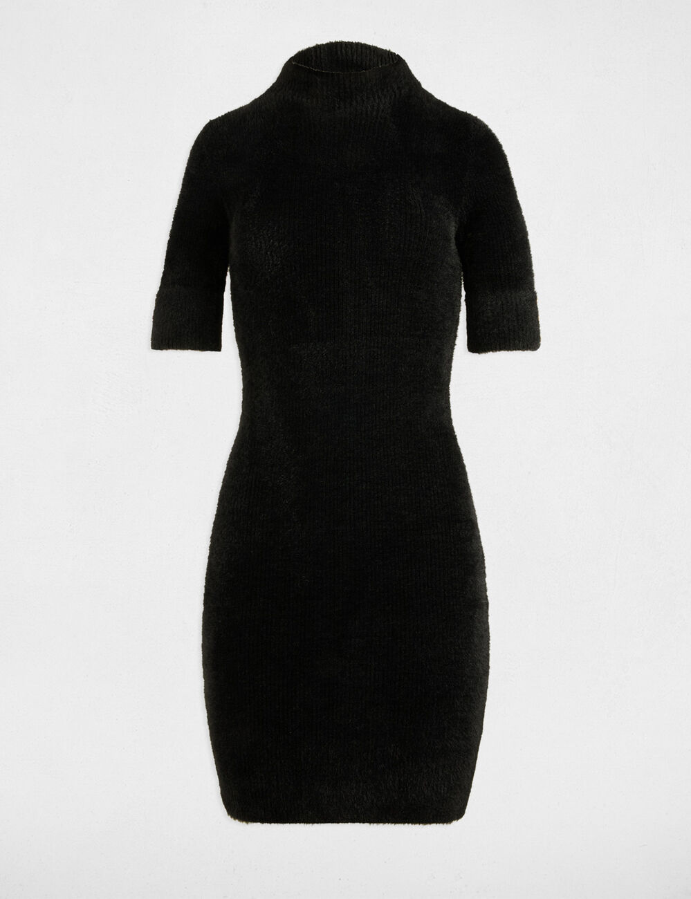 Robe tricot ajust&eacute;e manches courtes noir femme