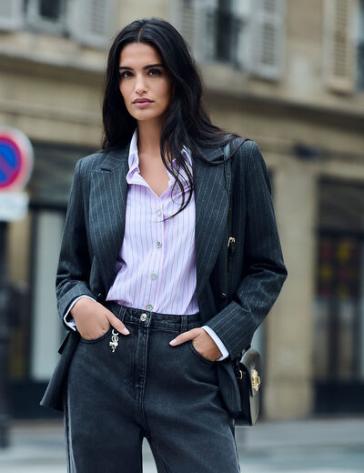 Blazer &agrave; rayures gris fonc&eacute; femme
