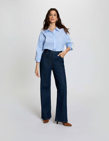 High-waist wide jeans ruw denim vrouw