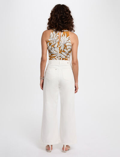 Top satiné col v jaune moutarde femme
