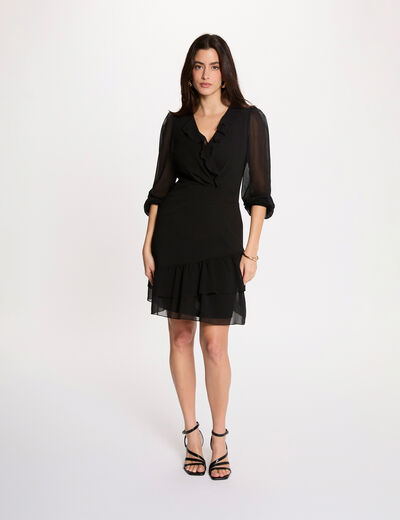 Robe voile col v noir femme
