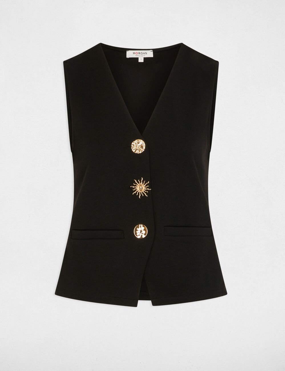 Mouwloos vest met V-hals zwart vrouw