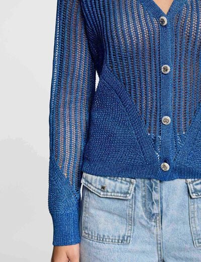Opengewerkte vest lange mouwen bleu electrique vrouw