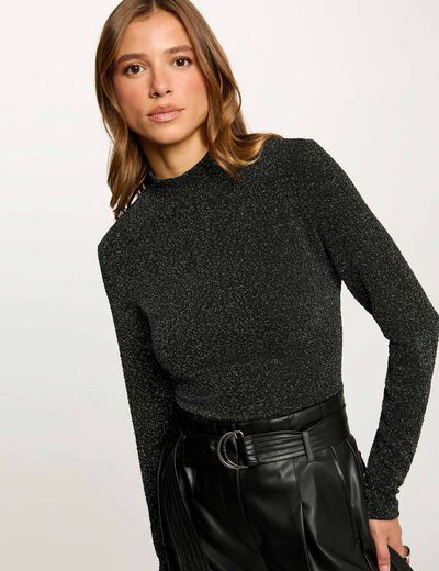 Kort T-shirt met opstaande kraag couleur argent vrouw