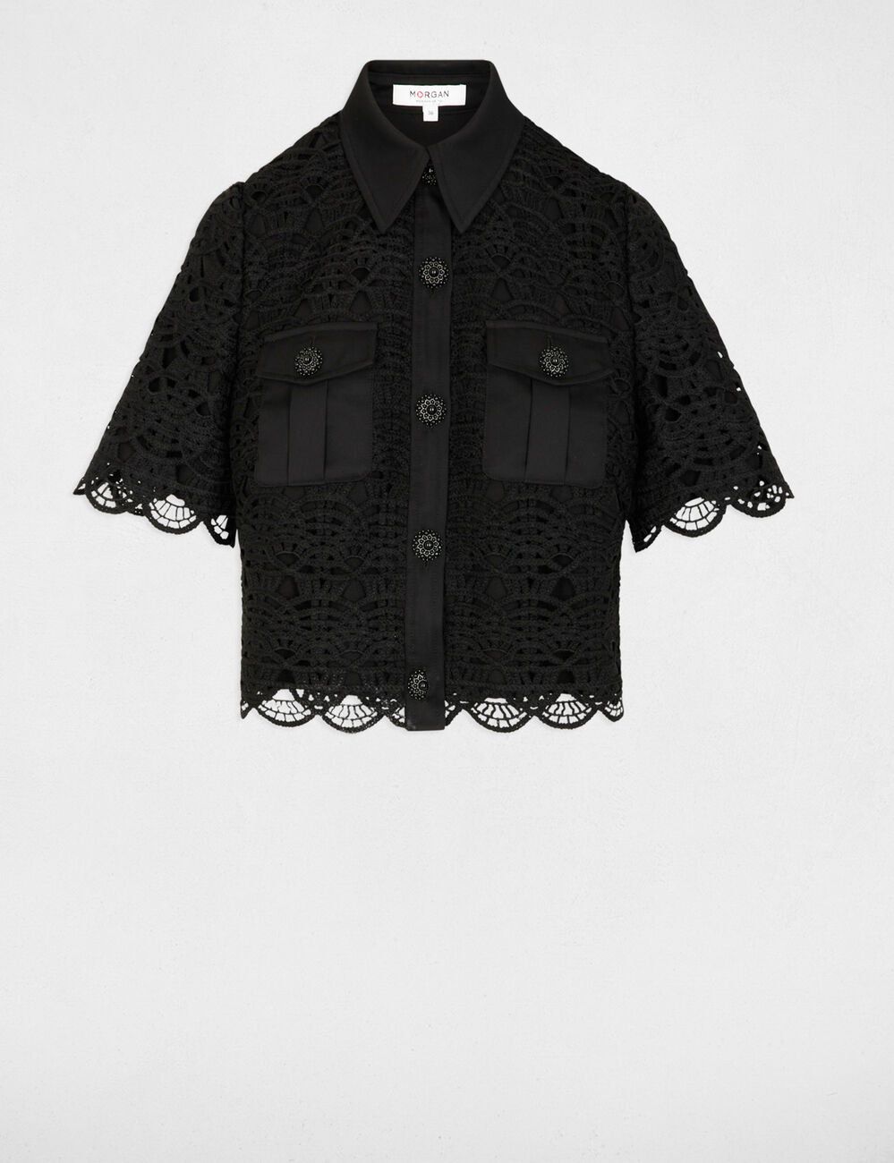 Chemise manches courtes noir femme