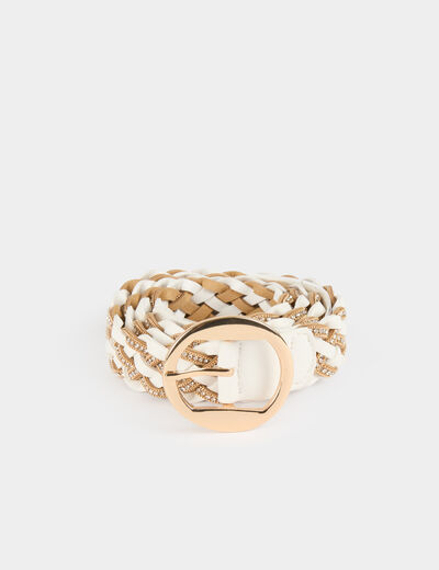 Gevlochten riem met strass helder wit vrouw
