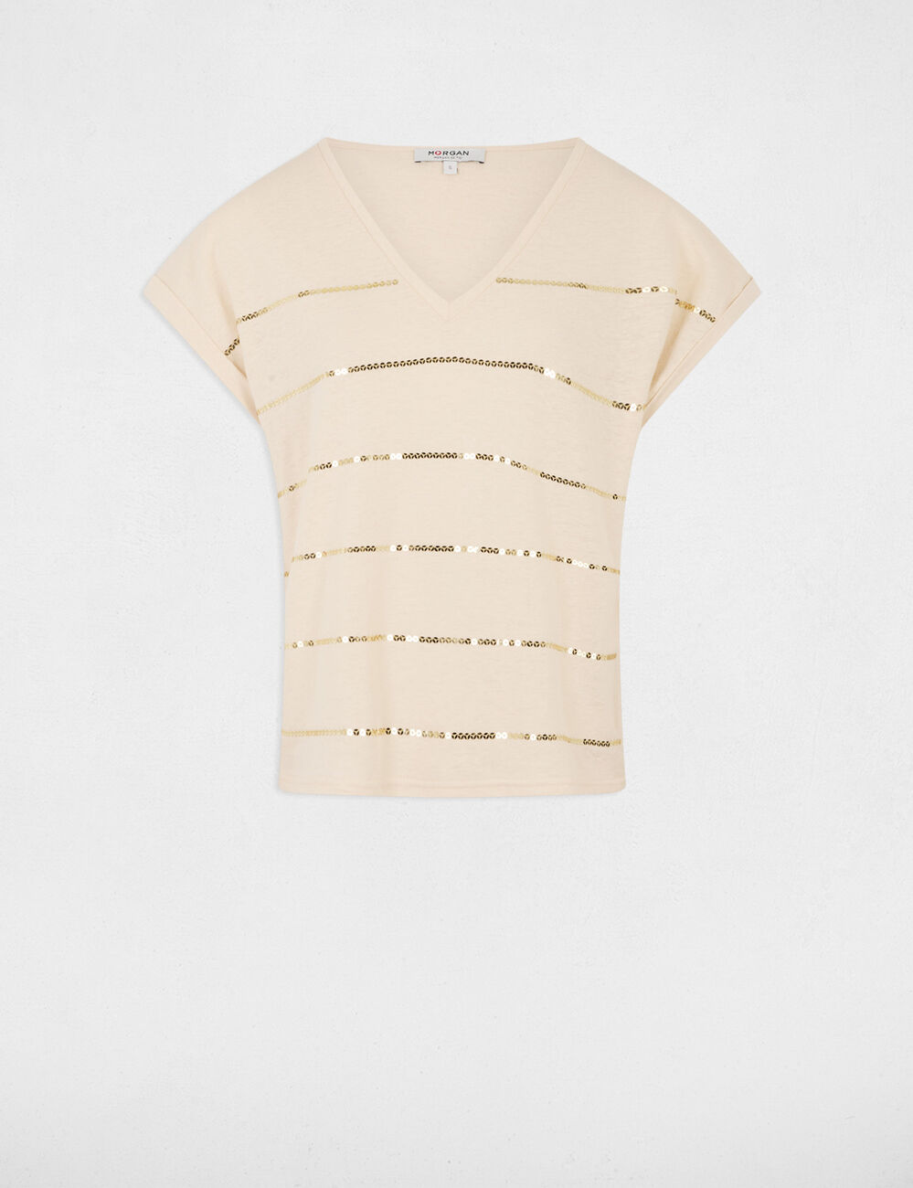 T-shirt met korte mouwen creme vrouw