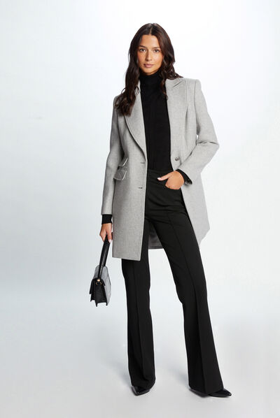 Manteau long boutonné gris clair femme
