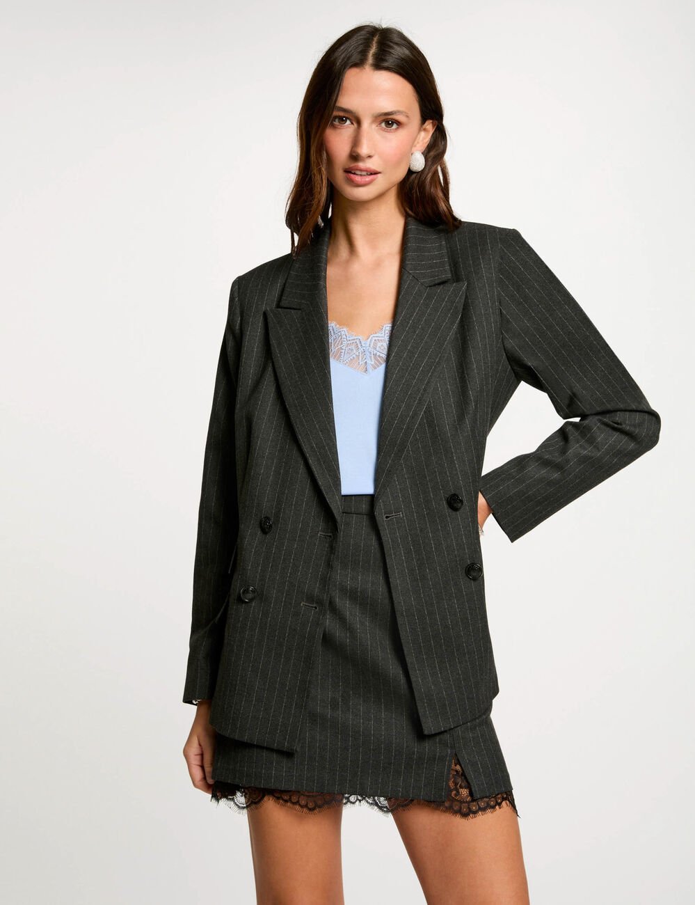 Gestreepte blazer donkergrijs vrouw