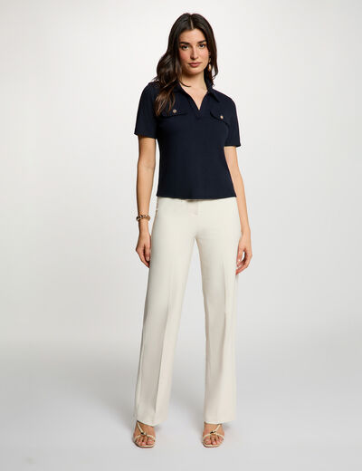 Pantalon droit &agrave; pinces creme femme