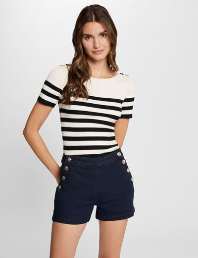 Getailleerde jeansshort ruw denim vrouw