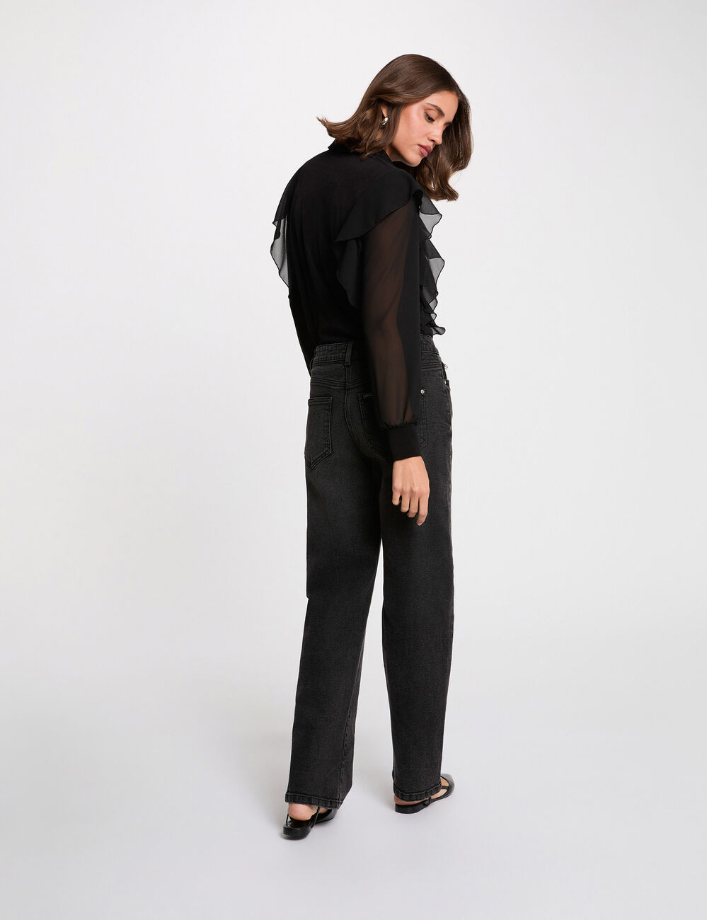 Geknopte voile T-shirt zwart vrouw