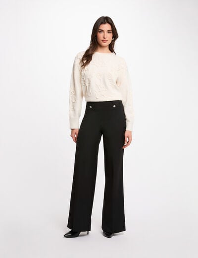 Pantalon large taille haute noir femme
