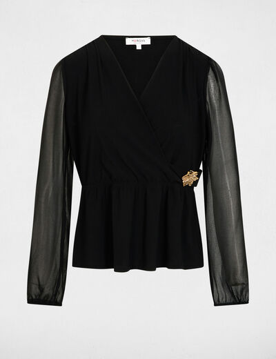 T-shirt cache-coeur col v noir femme