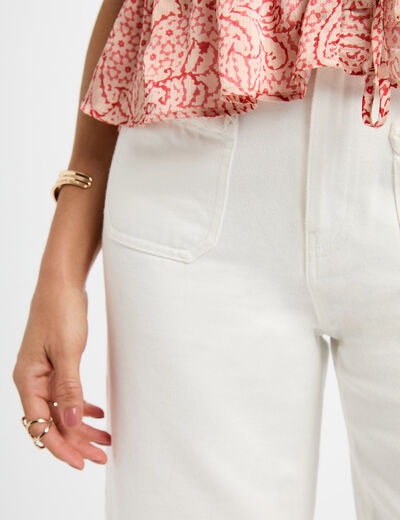 Flared jeans met hoge taille helder wit vrouw