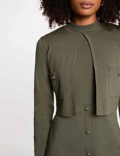 Robe courte effet 2-en-1 vert kaki femme