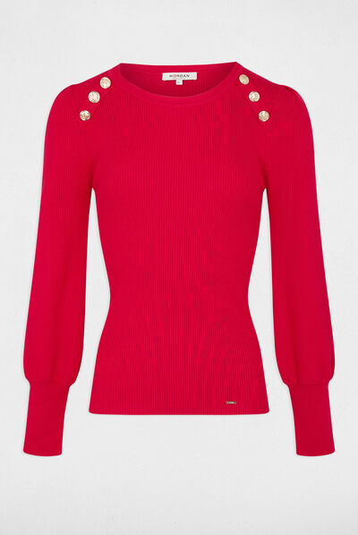 Pull manches longues avec boutons fuchsia femme