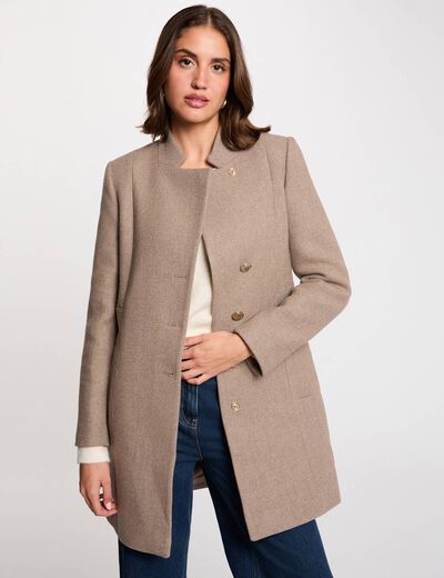 Getailleerde jas met strass beige vrouw