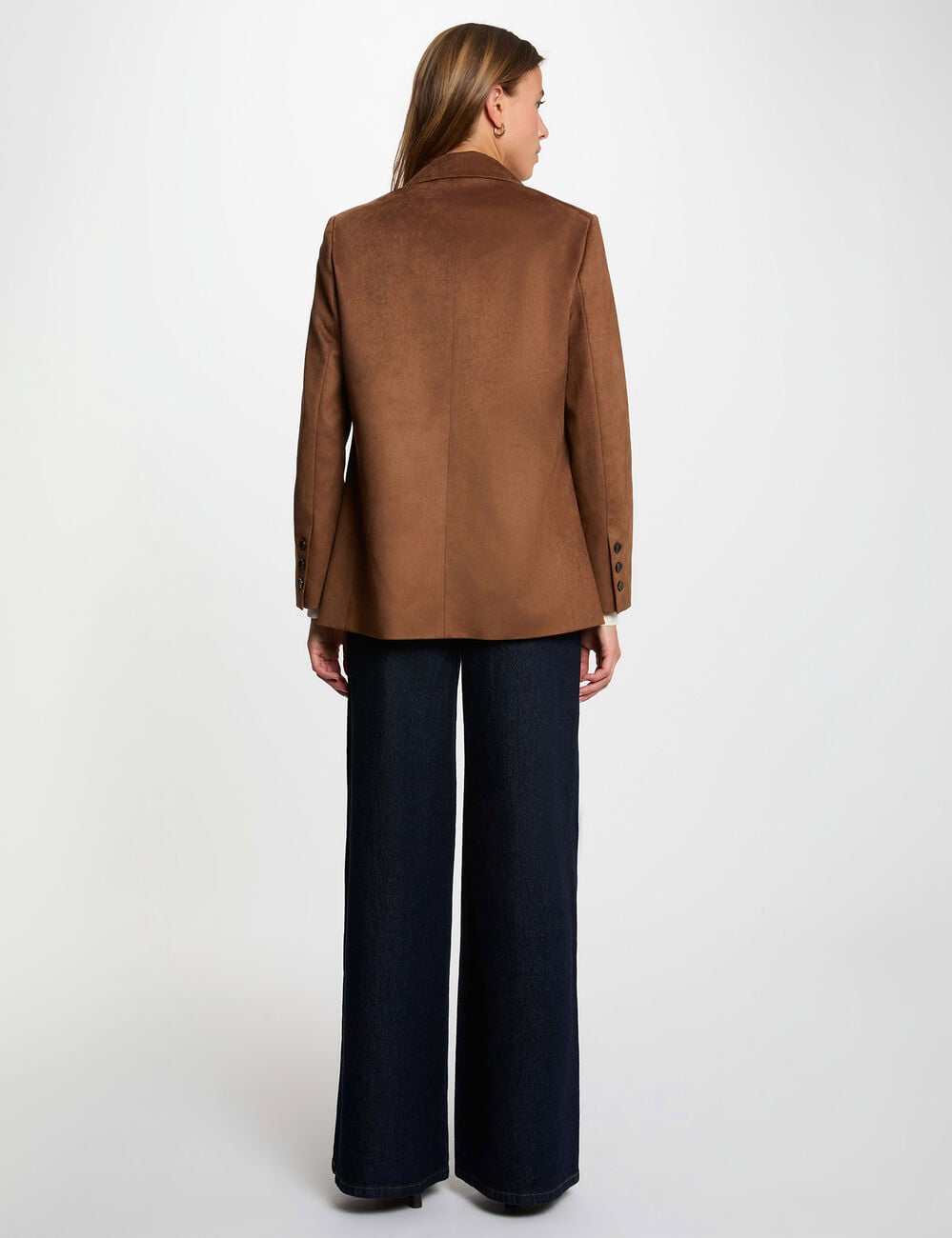 Su&egrave;de blazer met reverskraag chocolade bruin vrouw
