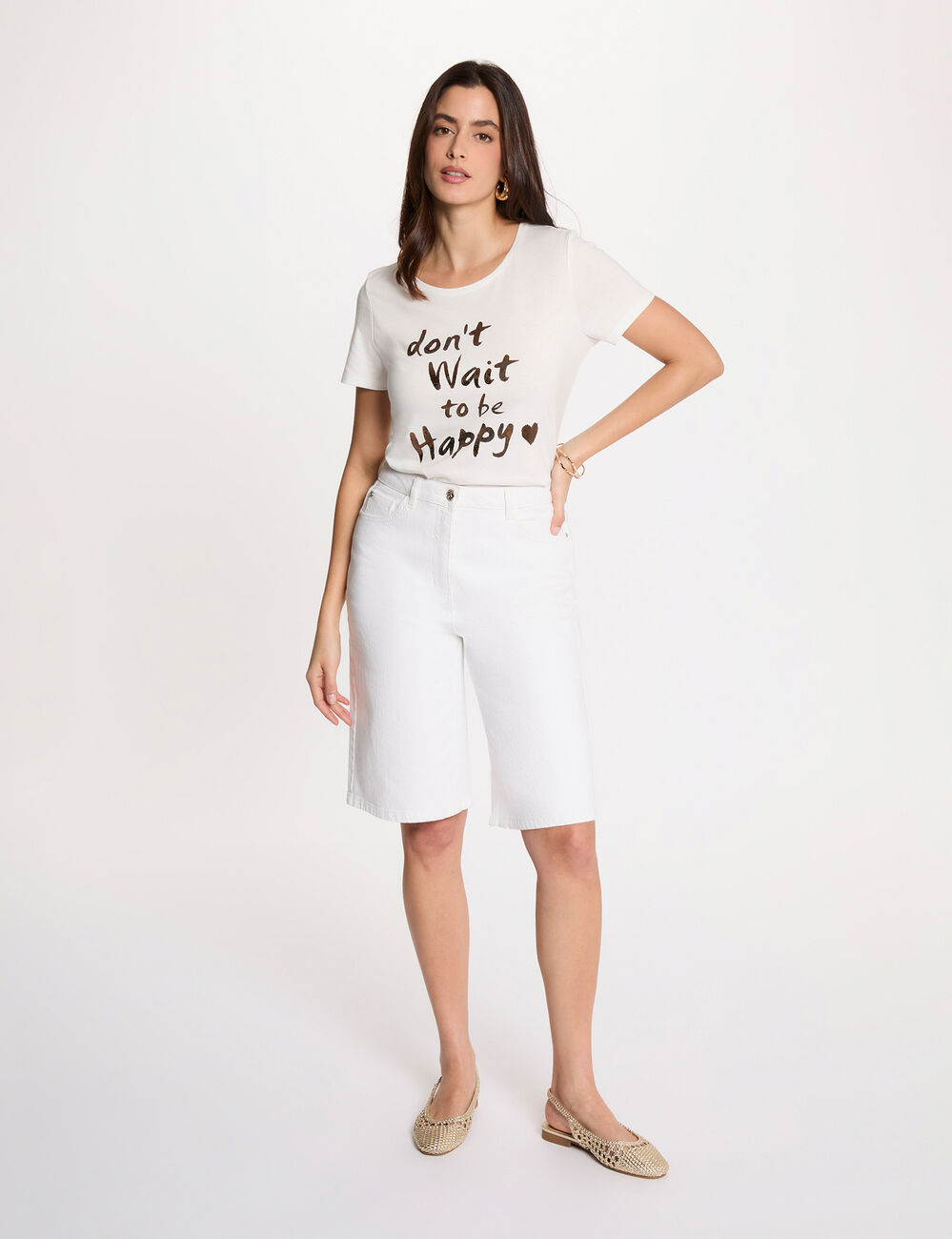 T-shirt col rond manches courtes blanc femme